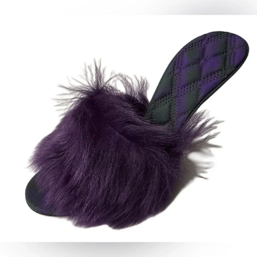 Burberry Heeled Purple Slip on Fuzzy Sandal On Leather Sole(Size 37)